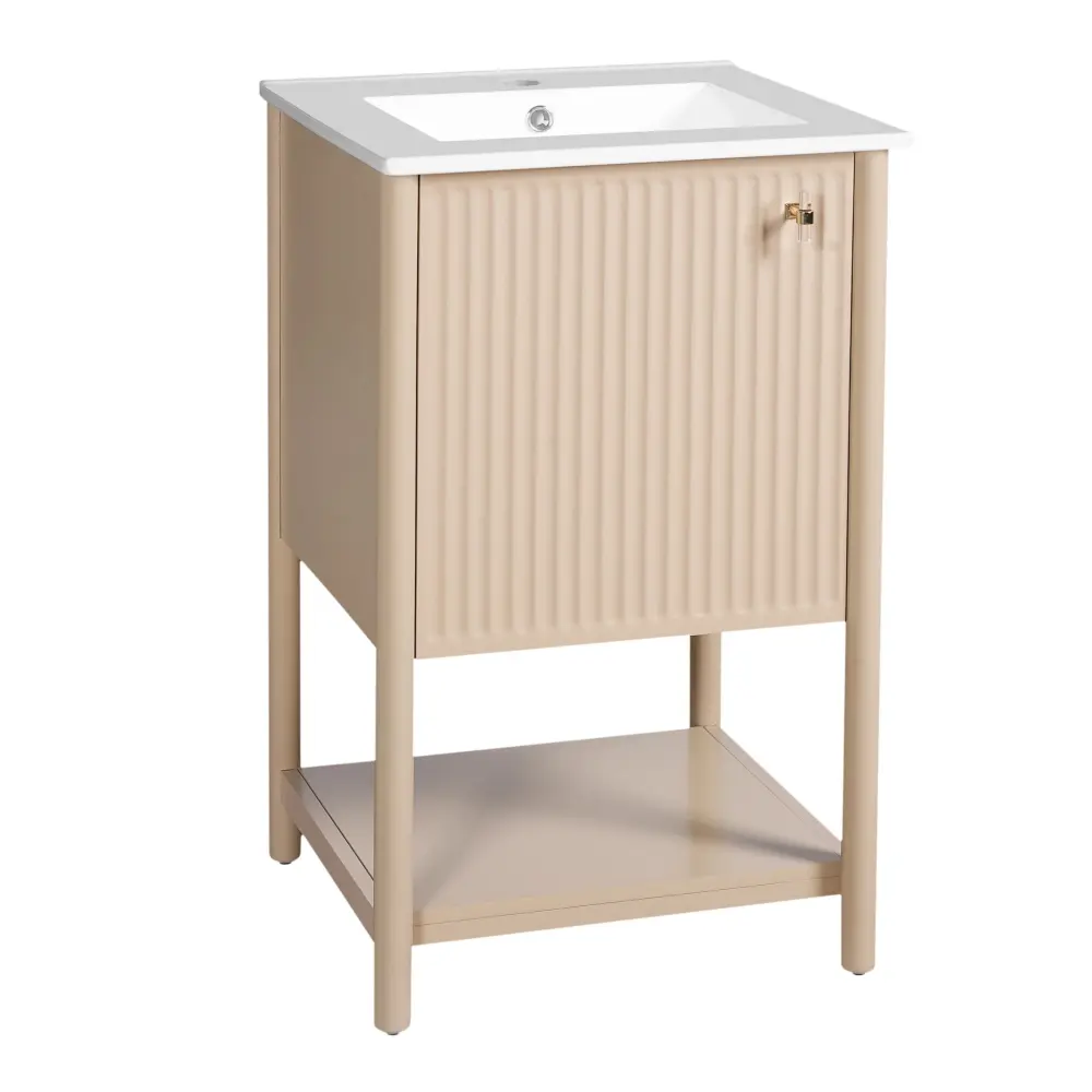Quick-Dry Antimicrobial Bathroom Vanity Sink, Freestanding One-only Cabinet Set - Cream White