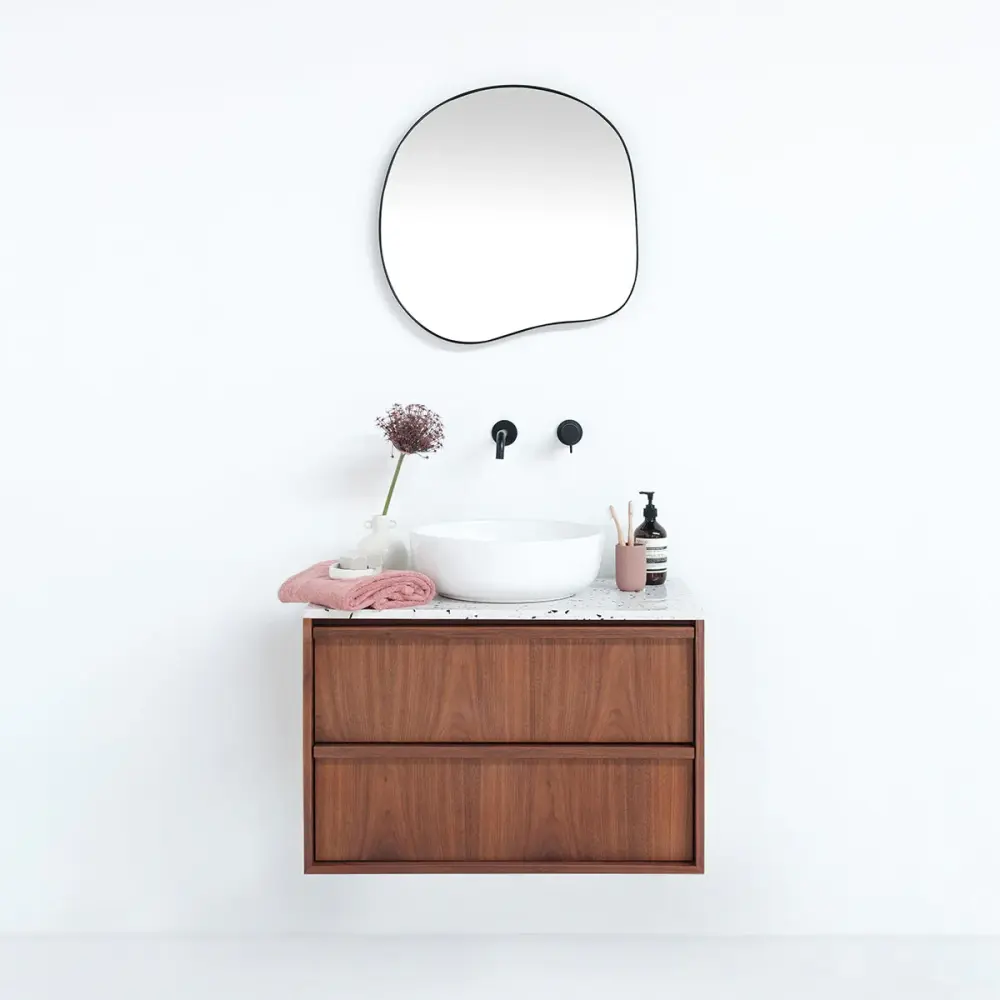 Walnut bathroom adjust Fien - 80 cm - Alexis II terrazzo top plate Non-Slip Base | 5-Year Warranty