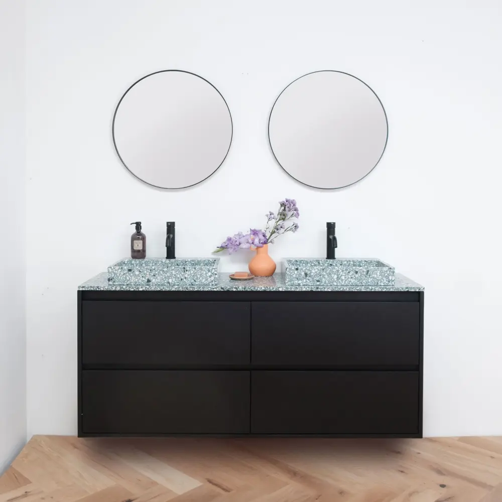 Washbasin furniture Terrazzo Green - Midnight Oak - ANN (150 cm)