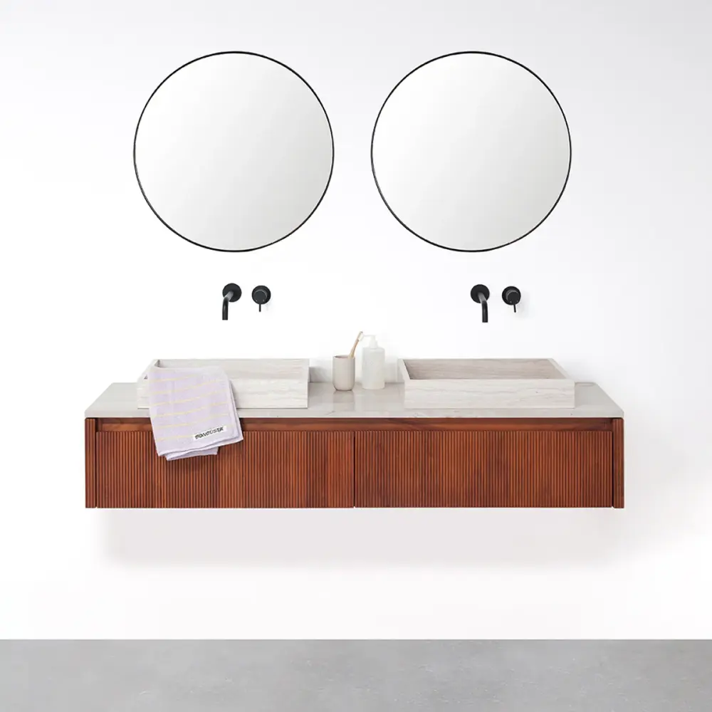 Water-Resistant Vanity Bathroom furniture Walnut - Ahun - Sand Marble Marcel/George - 150 cm