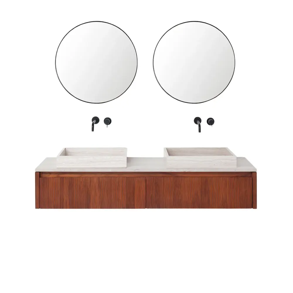 Water-Resistant Vanity Bathroom furniture Walnut - Ahun - Sand Marble Marcel/George - 150 cm