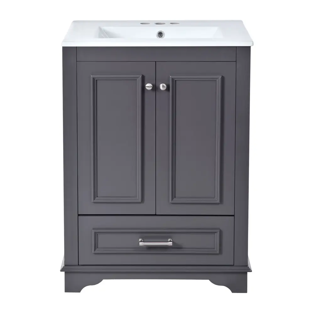 Bathroom Vanity Ceramic Sink Combo, Current Freestanding Storage Cabinet Silver Handles
