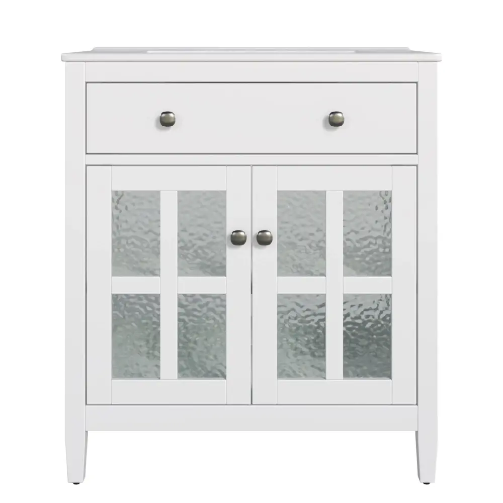 Bathroom Vanity Ceramic Sink, Customizable Shelf & Tip Out Tray