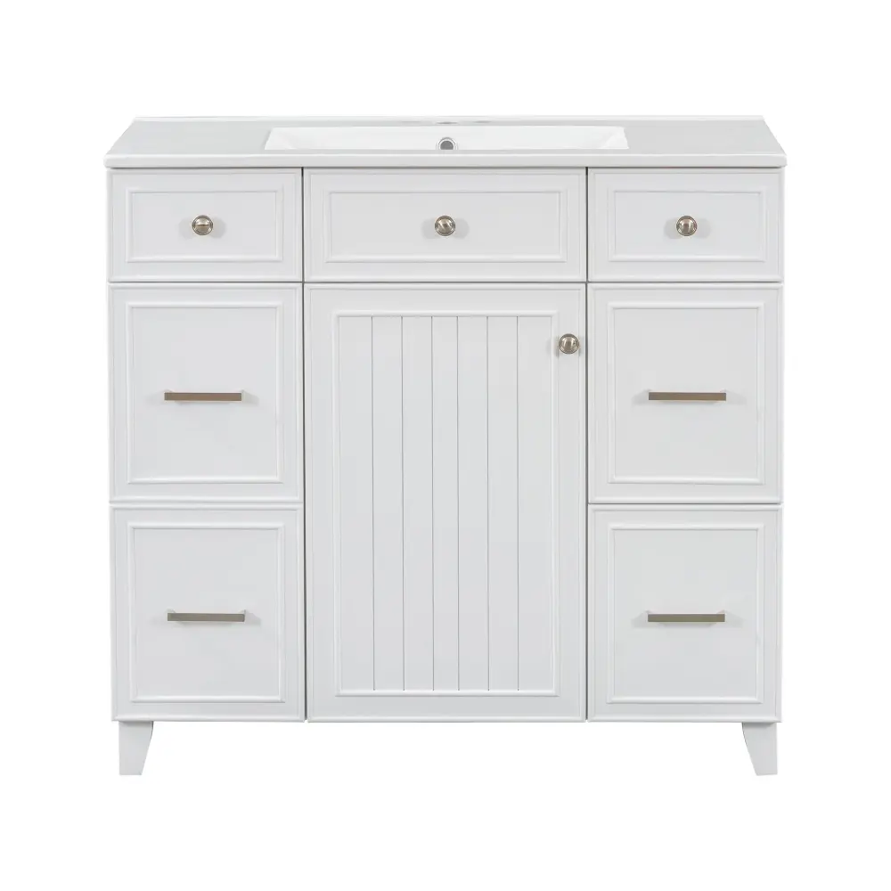 Bathroom Vanity Ceramic Sink, Soft Close Doors, Variable Shelves