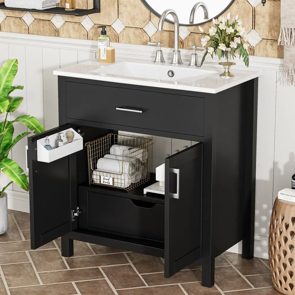 Bathroom Vanity Sink And Ample Storage, Rectangular Undermount Sink - Charcoal