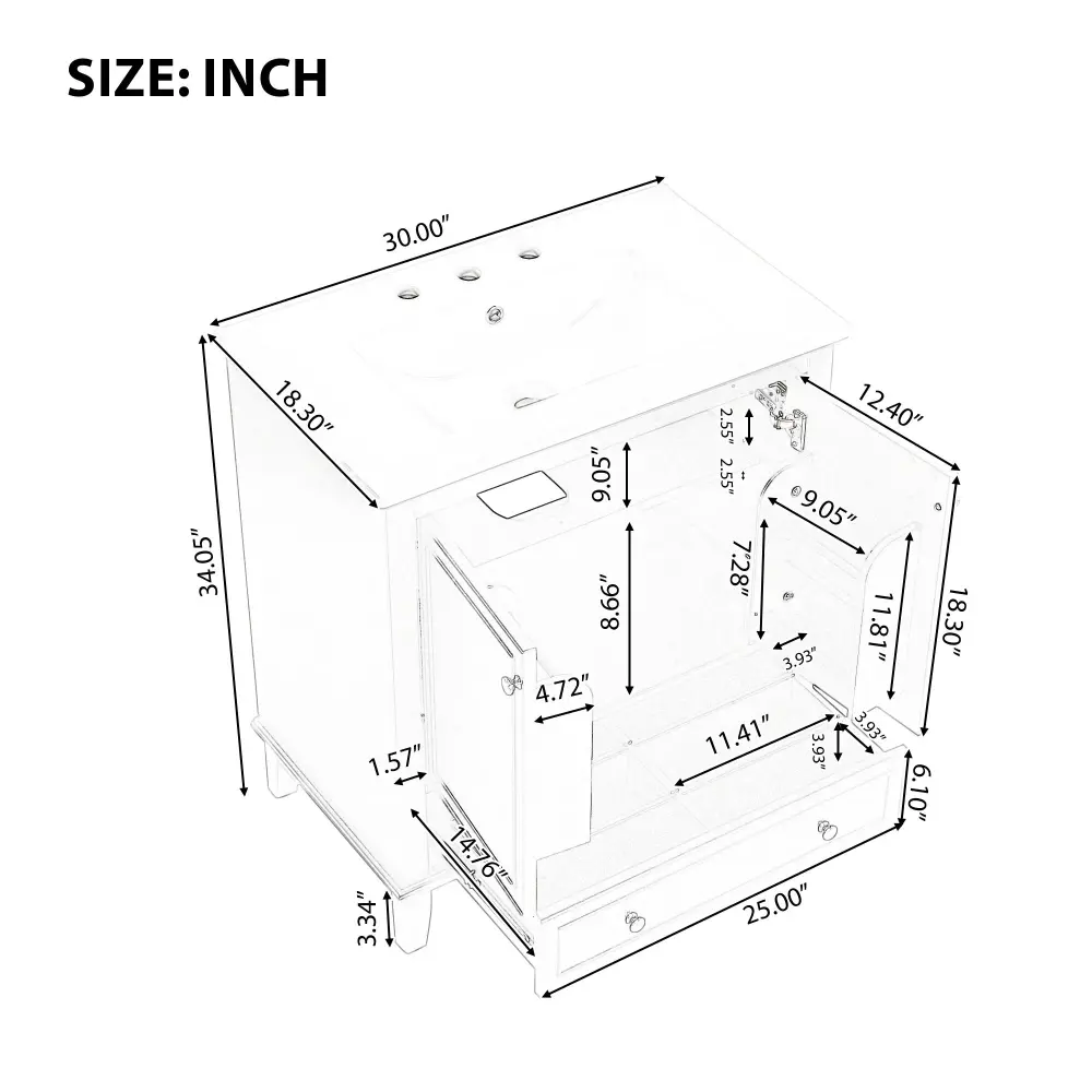 30" Bathroom Vanity Sink Combo, Multi Functional Bathroom Cabinet Doors And Drawer - Onyx