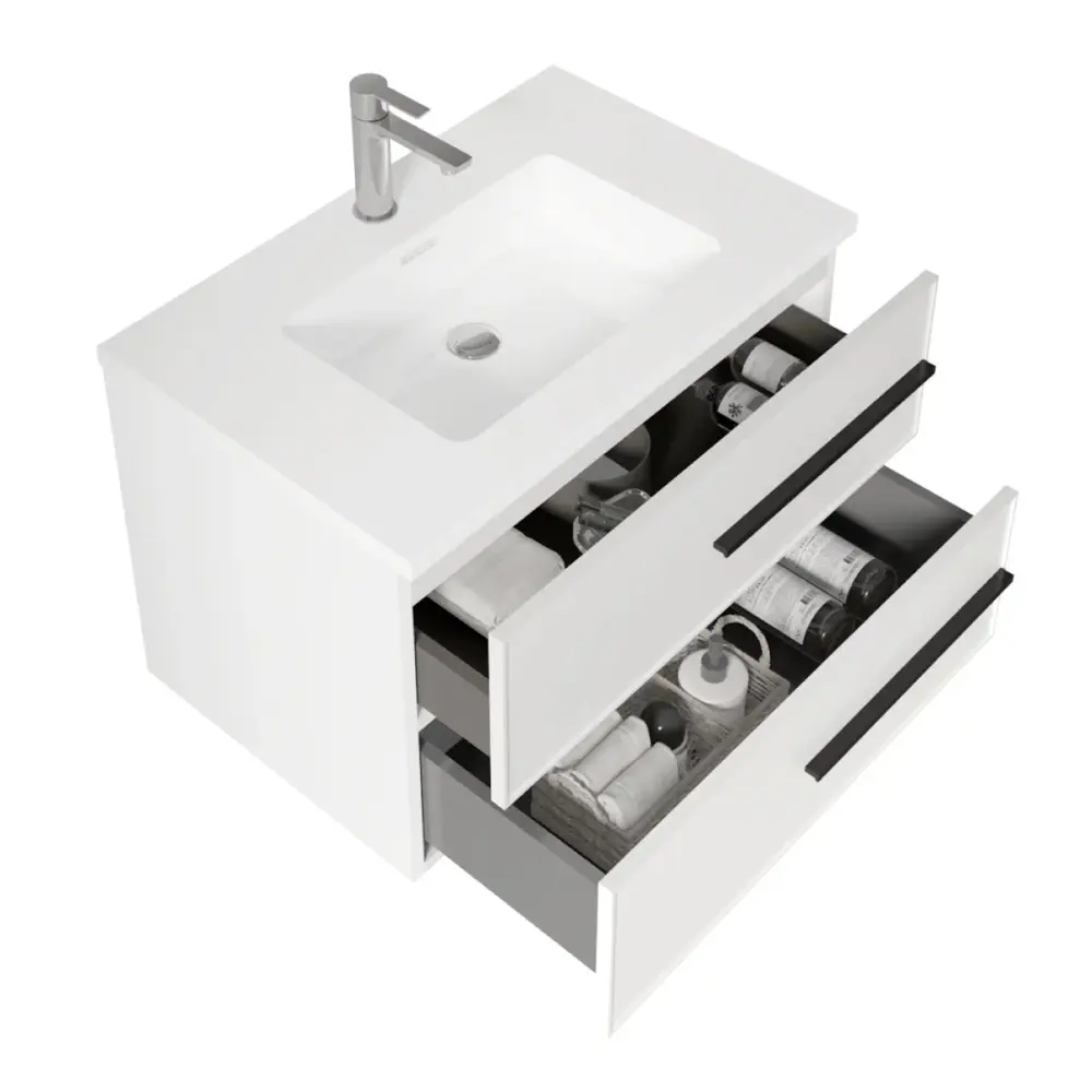 30" Wall Mount Single Bathroom Vanity Chalk Gloss White Integrated Sink LV15W-30W
