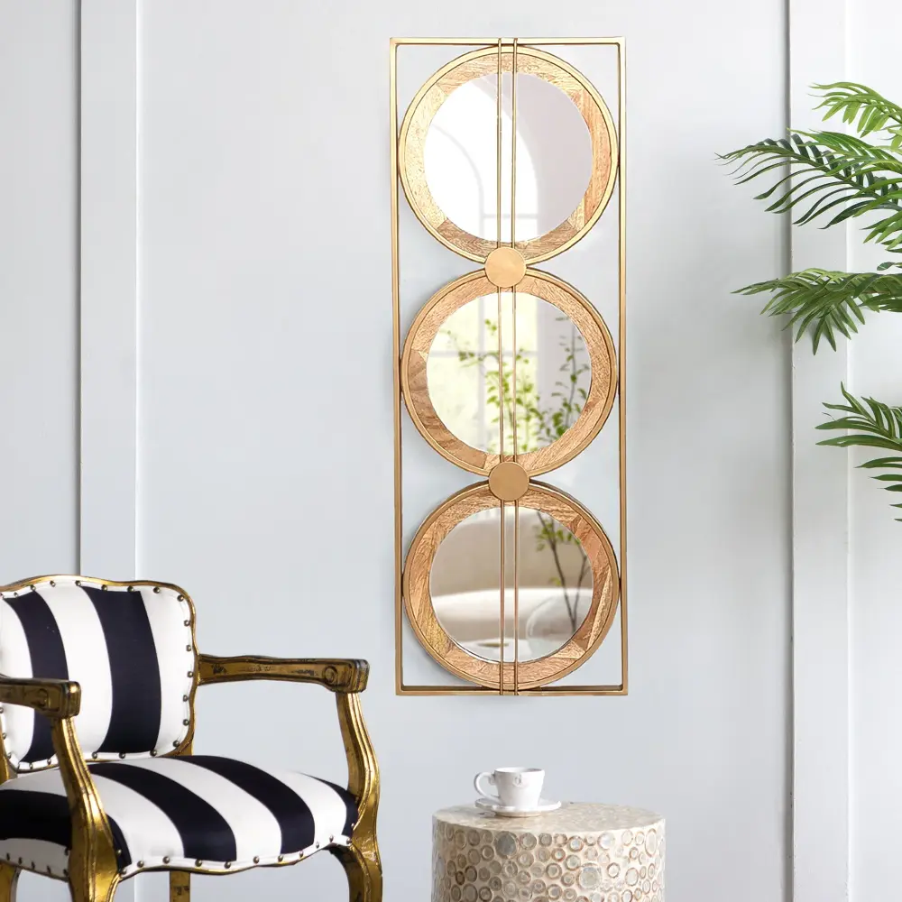 3 Mirror Piece Wall Mirror InRectangular Frame, Home Wall Decor Bedroom Living Room - Cocoa