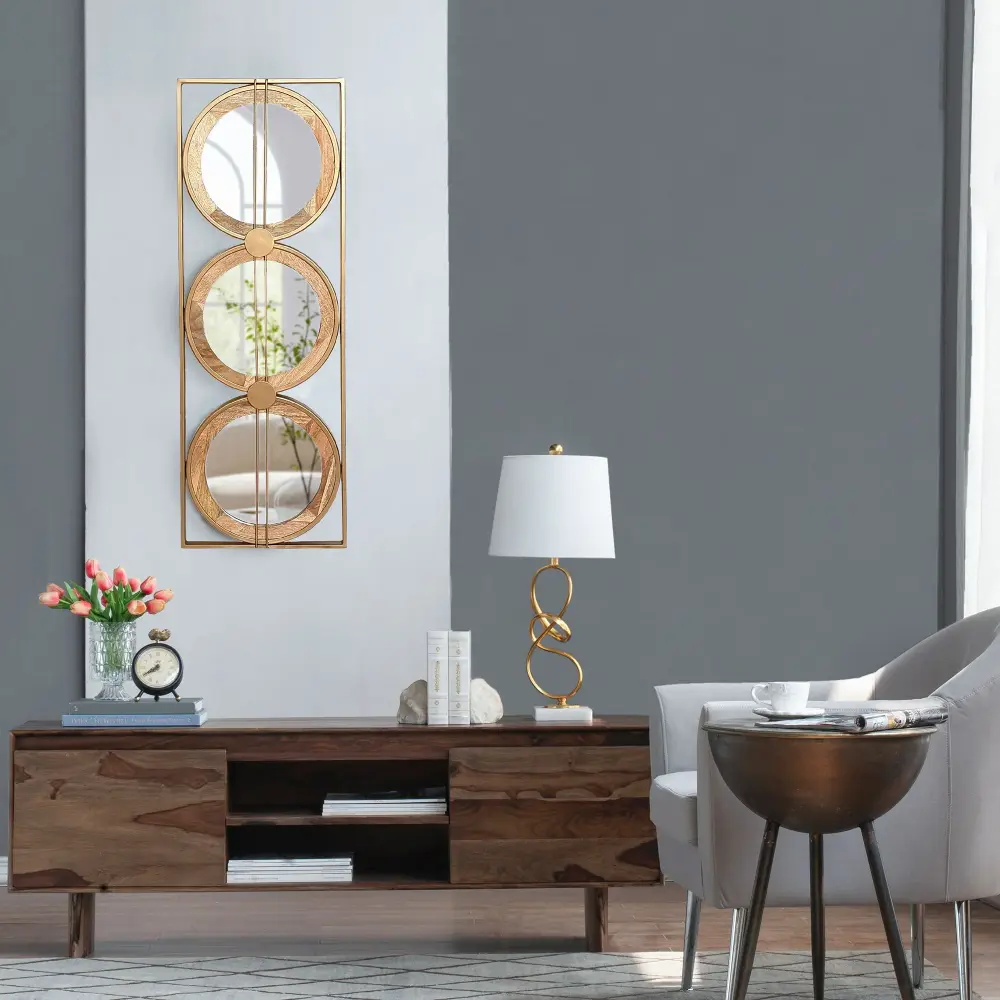 3 Mirror Piece Wall Mirror InRectangular Frame, Home Wall Decor Bedroom Living Room - Cocoa