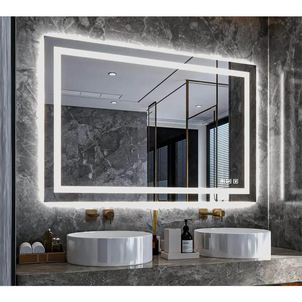 88 . W x 38 . H Rectangular Frameless LED Light Anti-Fog Wall Bathroom Vanity Mirror Backlit and Front Airy