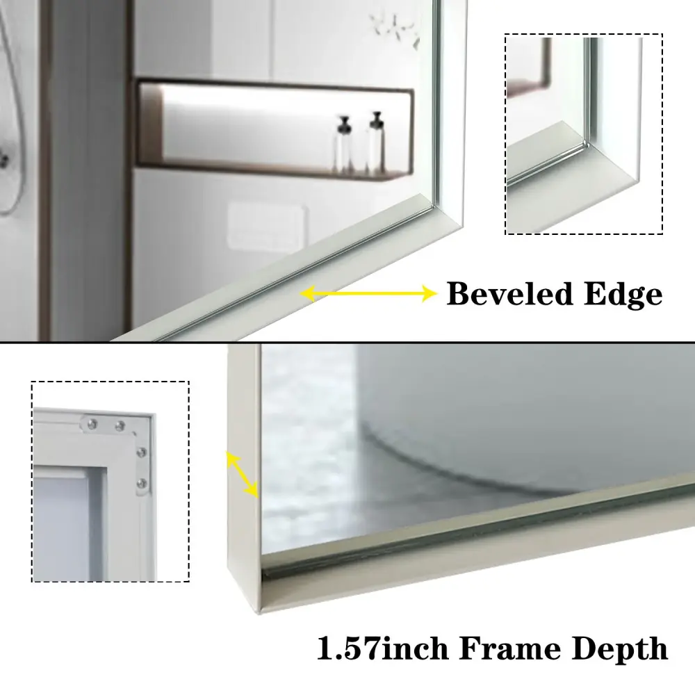 Rectangular Wall-hung Beveled Bathroom Mirror, Square Angle Metal Frame Wall Mounted Bathroom Mirrors Wall (Horizontal & V...