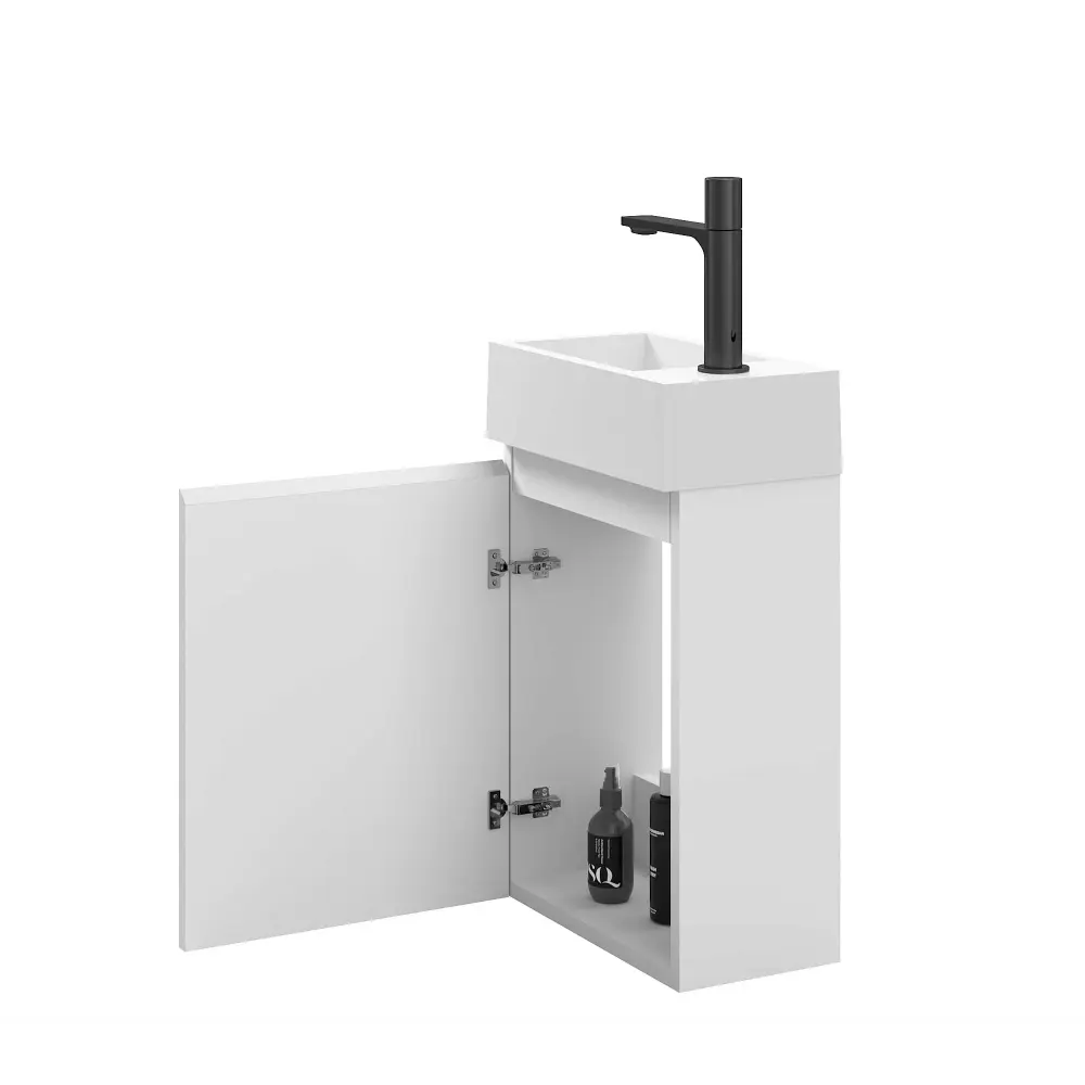 16" Wall Mount Single Bathroom Vanity White White Integrated Sink and Mirror