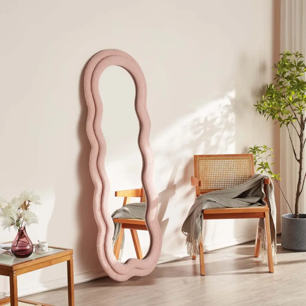 Wavy Full Length Mirror Flannelette Fabric Frame 63’’ x 24’’ (H x W) Pink