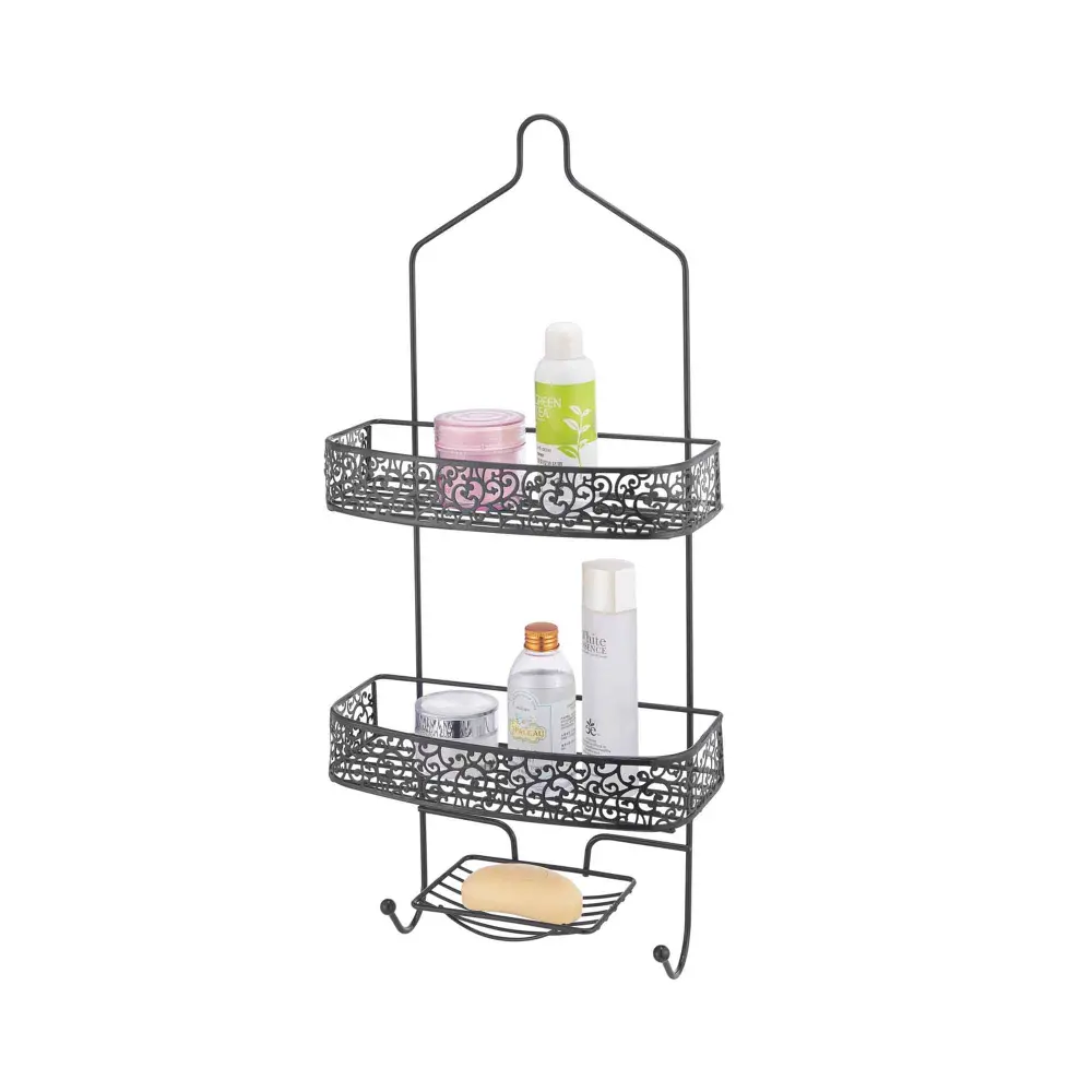 Floral Design Shower Caddy, Jet-black