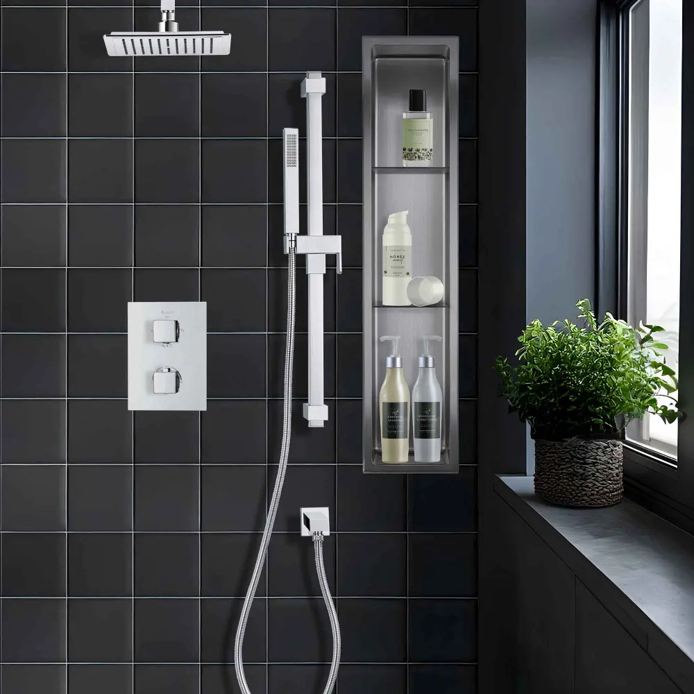 Layla 2-Shelf Shower Niche Brushed Stainless Alloy, 8'' x 36''