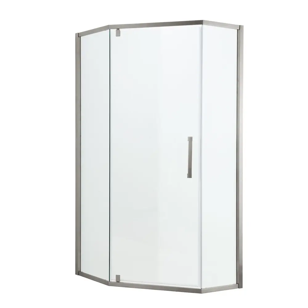 Semi Frameless Neo Angle Hinged Shower Enclosure Distinct Tempered Glass - Brushed Nickel Non-Slip Base | 5-Year Warranty