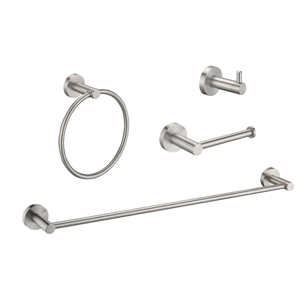 Bathroom Set 4 Pack Towel Bar Racks, Toilet Paper Holder, Ring, Hook, Stainless Steel - Brushed Nickel