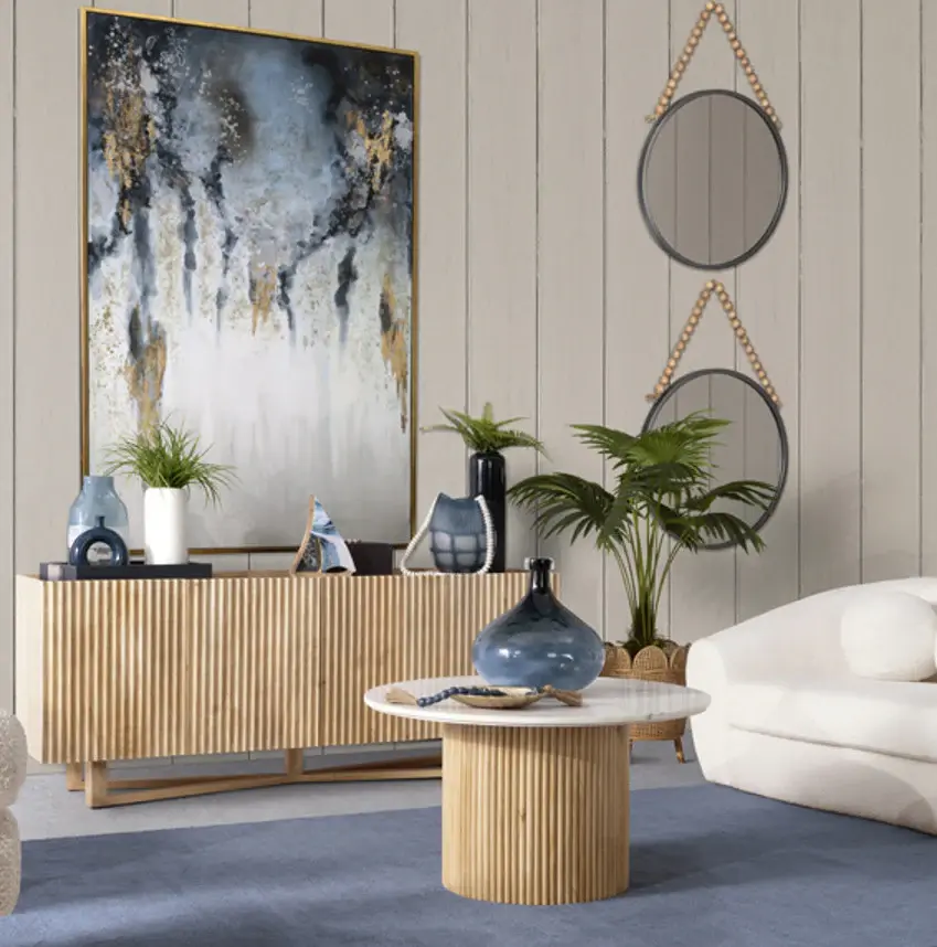 Blue Ombre Leather + Wood Tray