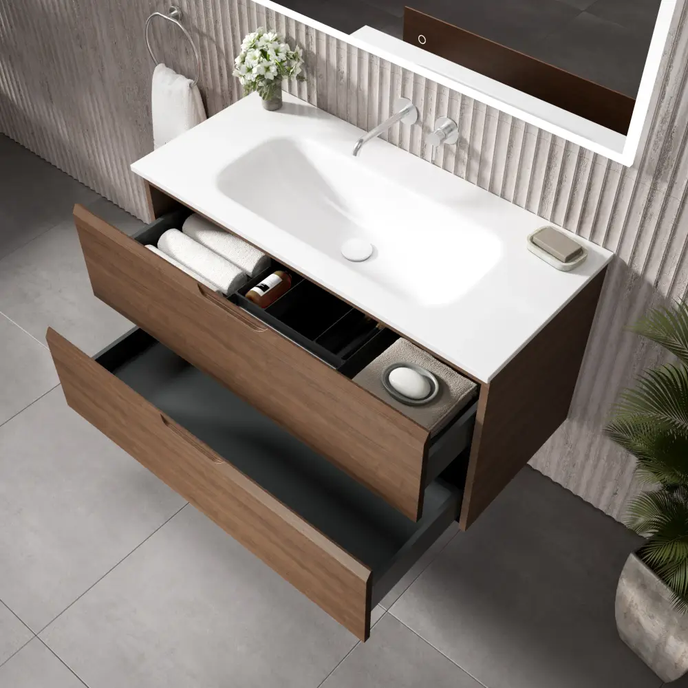 Tasca Two Drawer Vanity Unit Beyondstone Basin - Walnut 1000mm