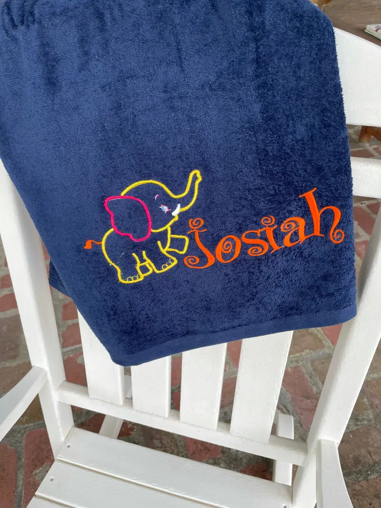 MONOGRAM BEACH TOWEL ELEPHANT & NAME - Extra Absorbent
