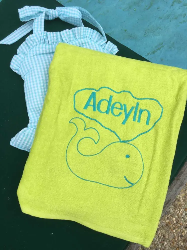 MONOGRAM BEACH TOWEL WHALE & NAME - Extra Absorbent
