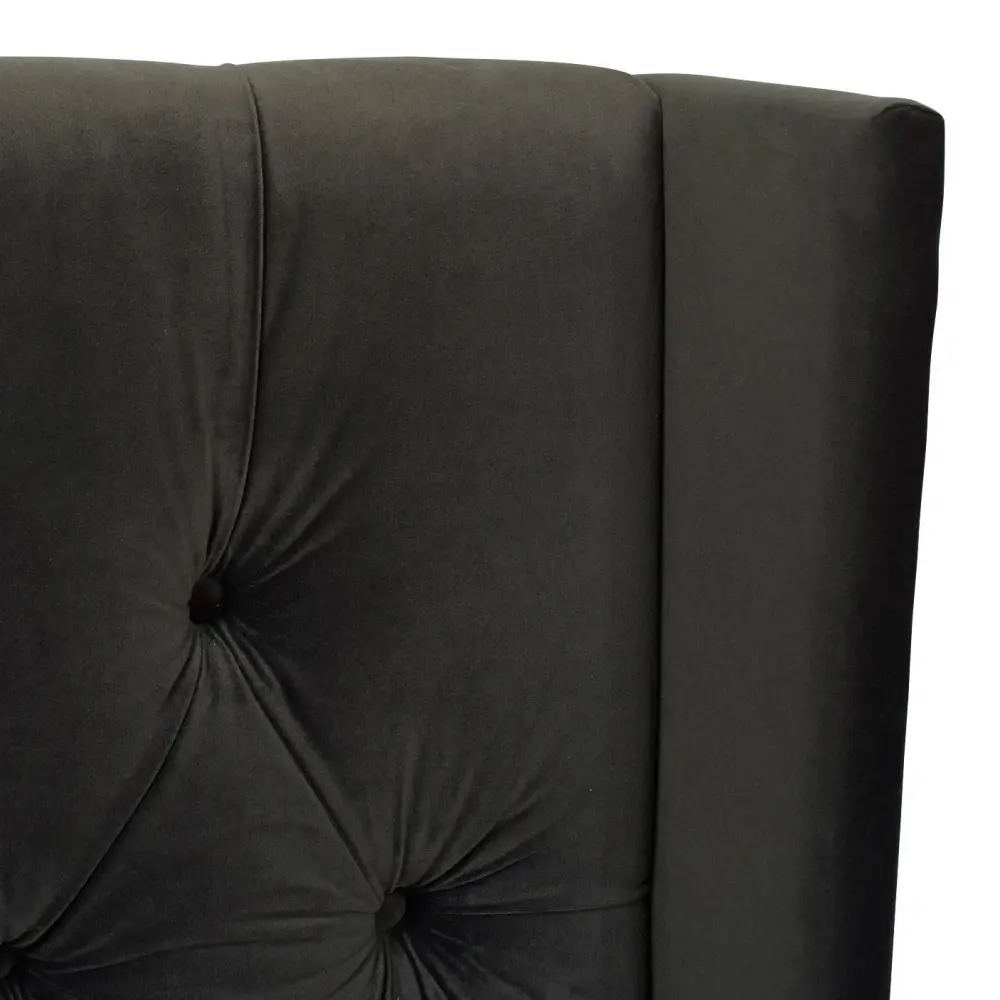 David - King Tufted Wingback Bed - Deep Charcoal Gray