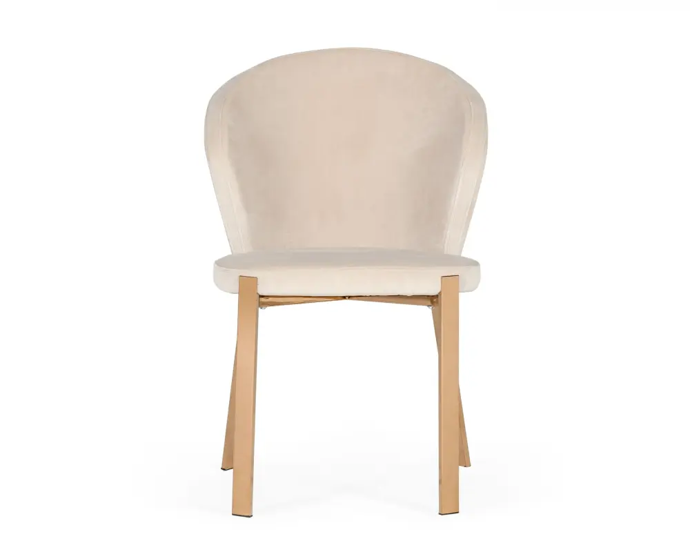 Jacquard Woven Modrest Nadia - Modern Ecru Velvet & Rosegold Dining Chair (Set 2)