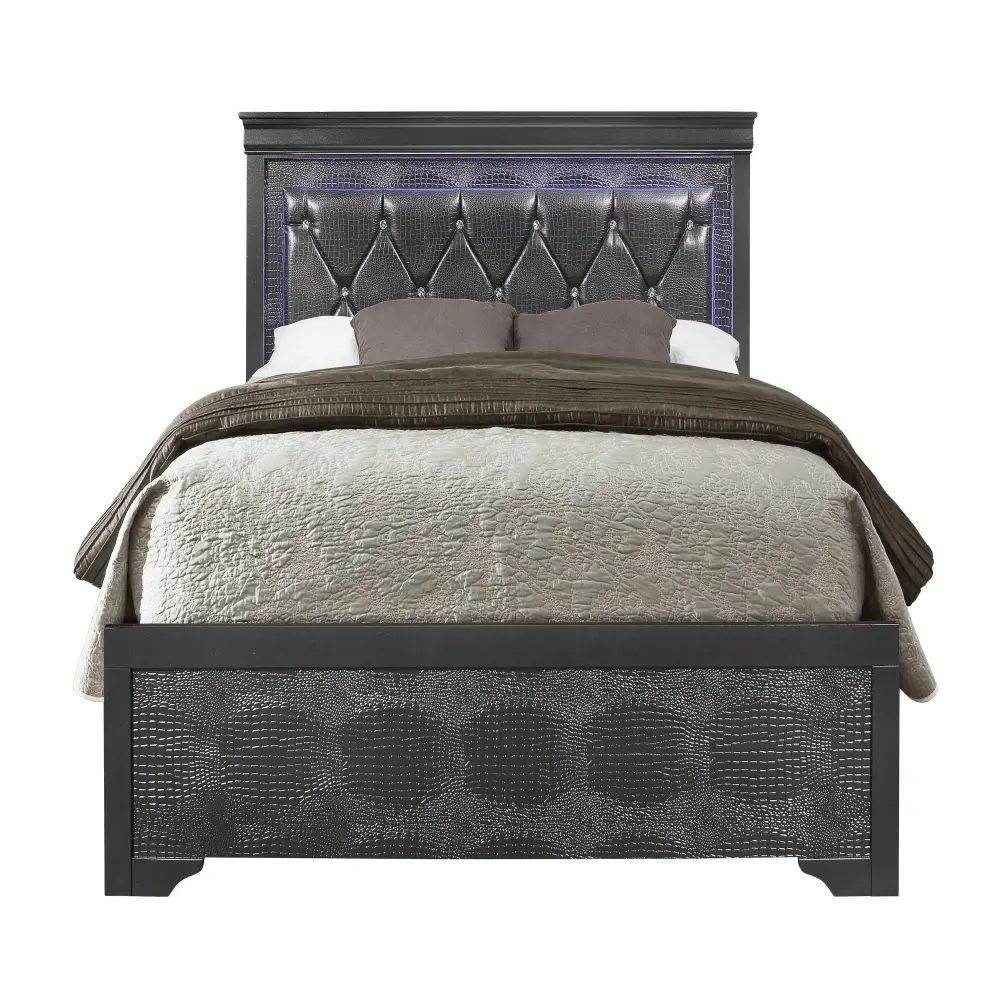 Shaker - 5 Pieces Bedroom Adjust Crystal Inspired Tufted Headboard And LED Lighting
