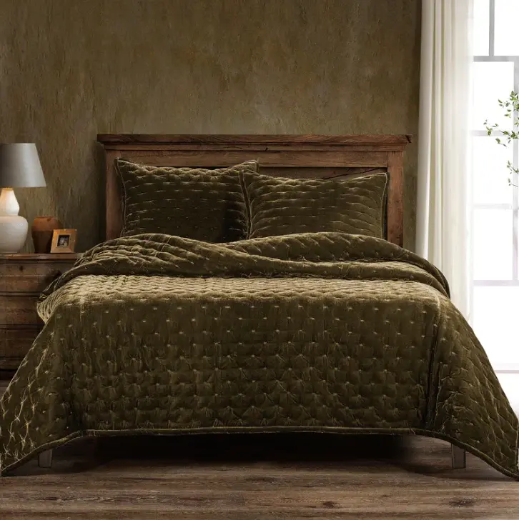 Stella Faux Silk Plush fabric, Green Ochre