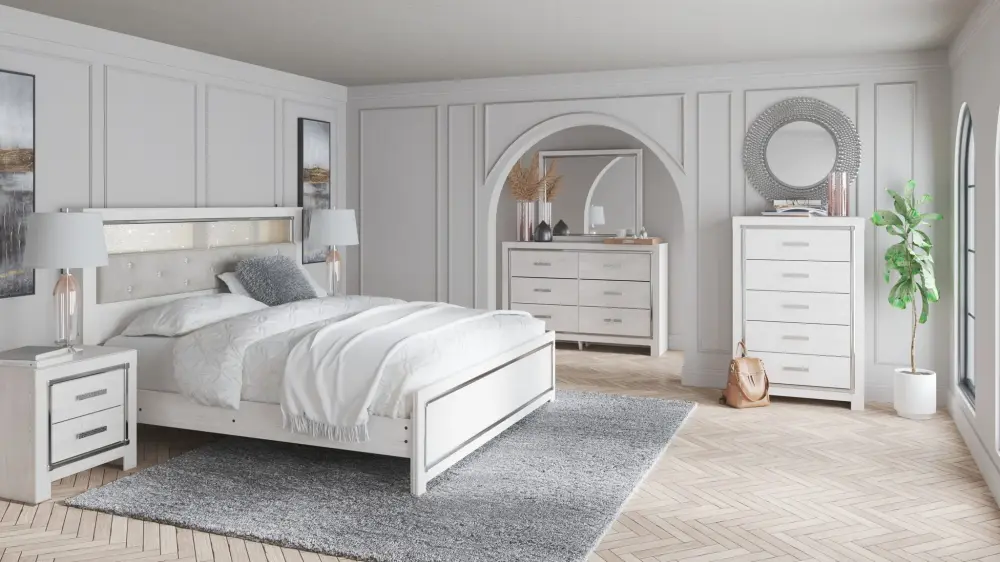 Slatted Headboard Altyra - Dresser, Mirror, Panel Bookcase Bed