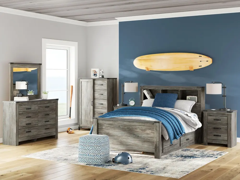 Solid Wood Nightstand Frandern - Bookcase Panel Bedroom Place Storage