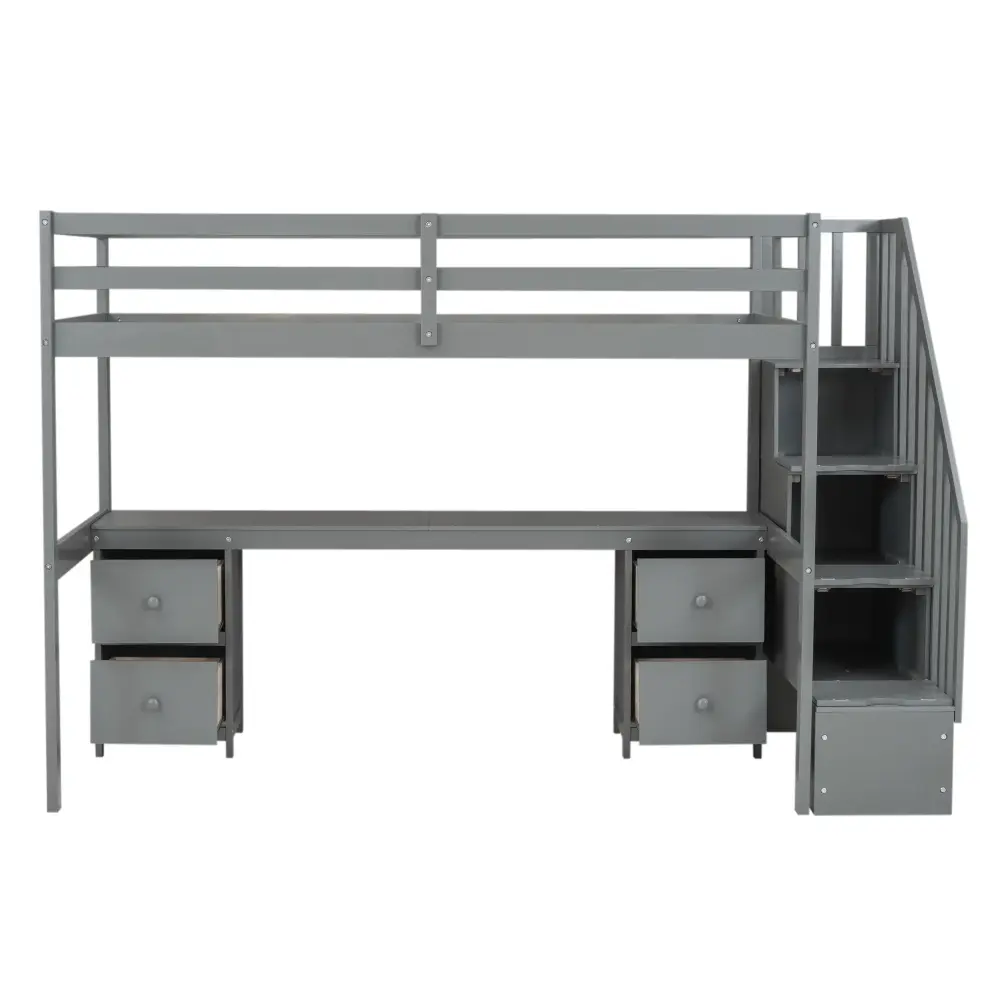 Loft Bed Frame Built Desk And Paired Storage Drawers 14 Inch Height