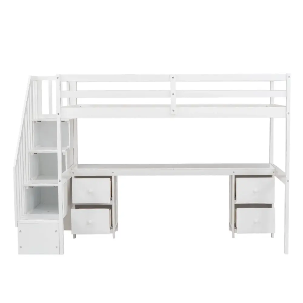 Loft Bed Frame Built Desk And Paired Storage Drawers 14 Inch Height