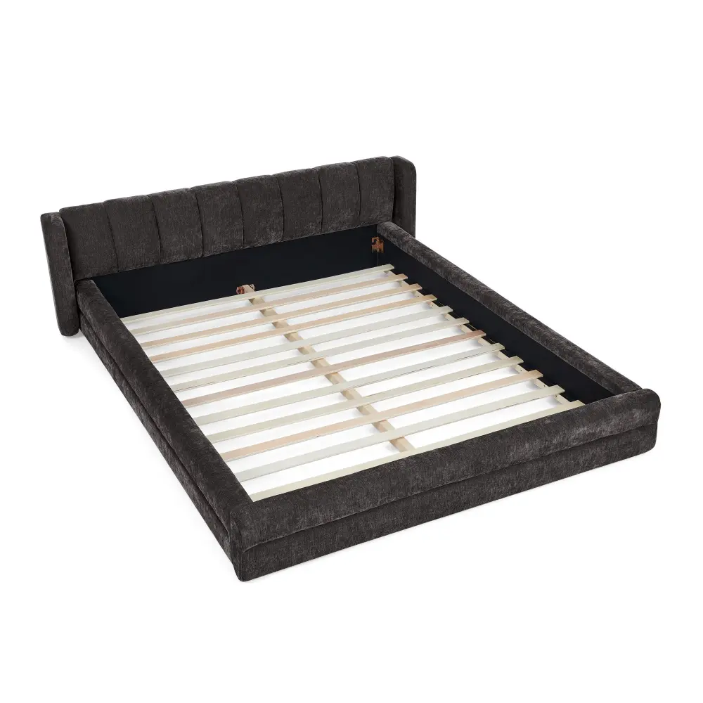 Modern Upholstered Bed Frame Chunky Fabric And Headboard