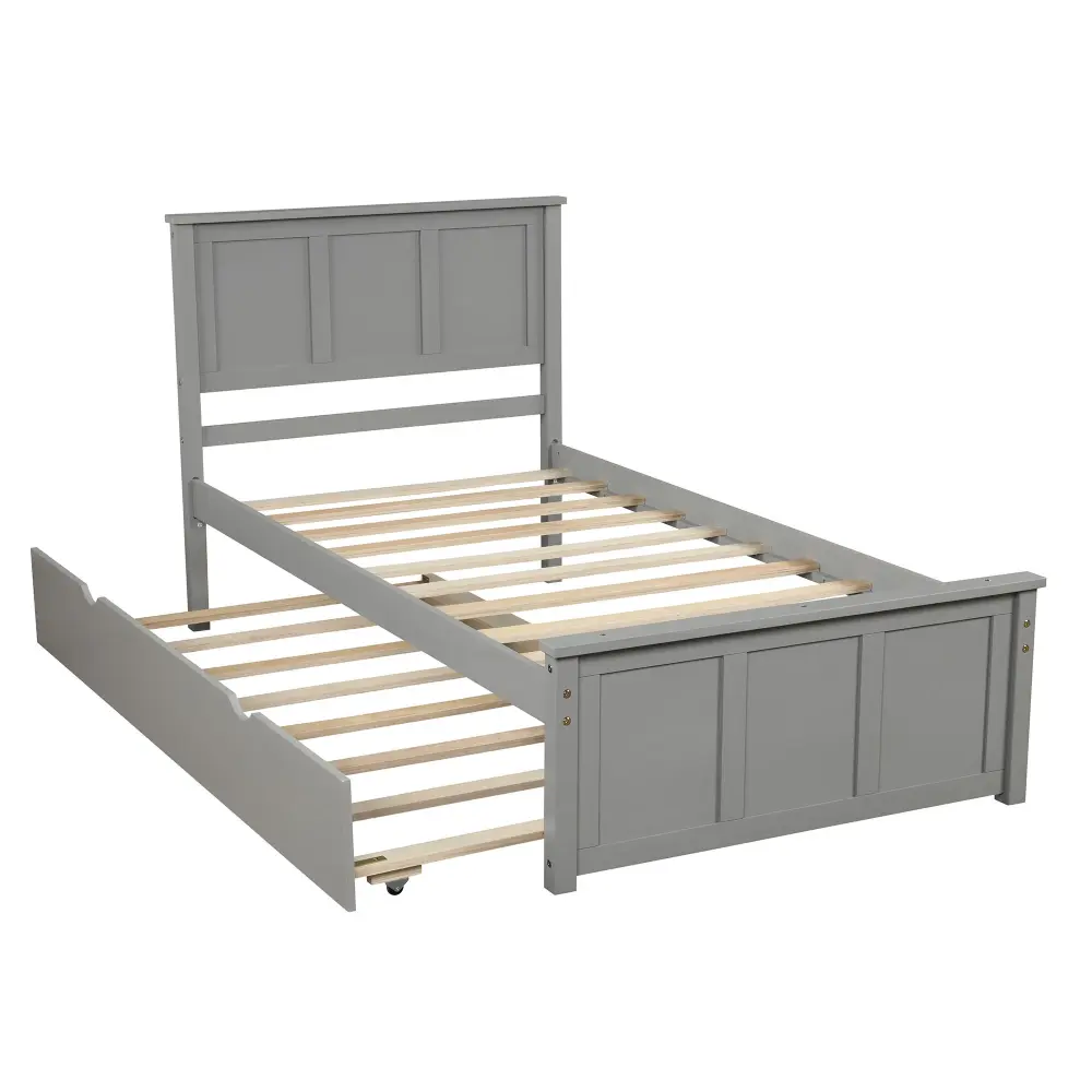 Platform Bed Twin Trundle And Frame, Twin Size - Pewter