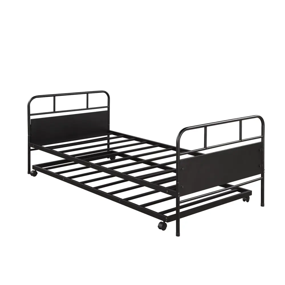 Twin Size Daybed Platform Bed Frame Trundle Crafted Casters - Black
