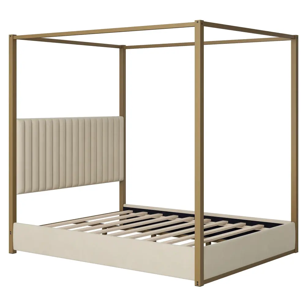 Upholstered Canopy Platform Bed Frame, Queen Size - Ecru