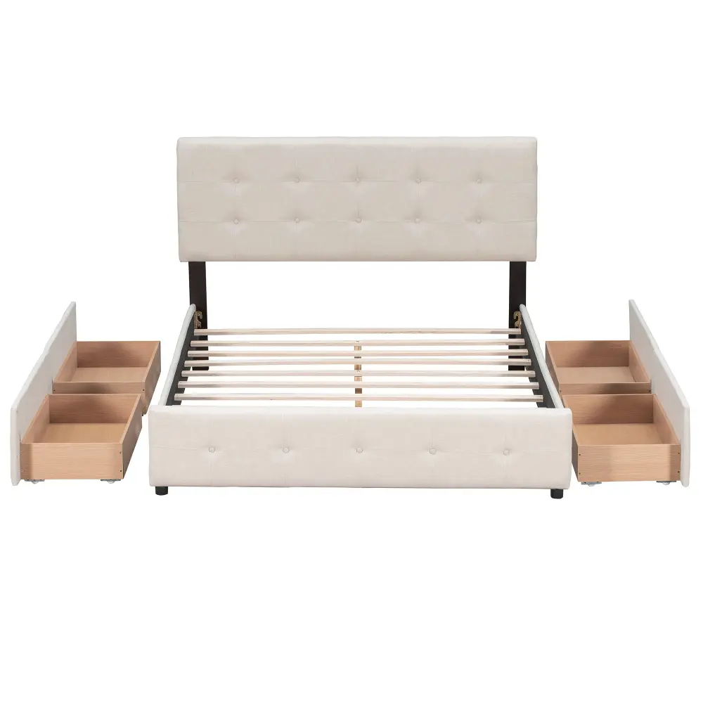 Upholstered Platform Bed Iconic Headboard And Drawers, No Box Spring Needed
