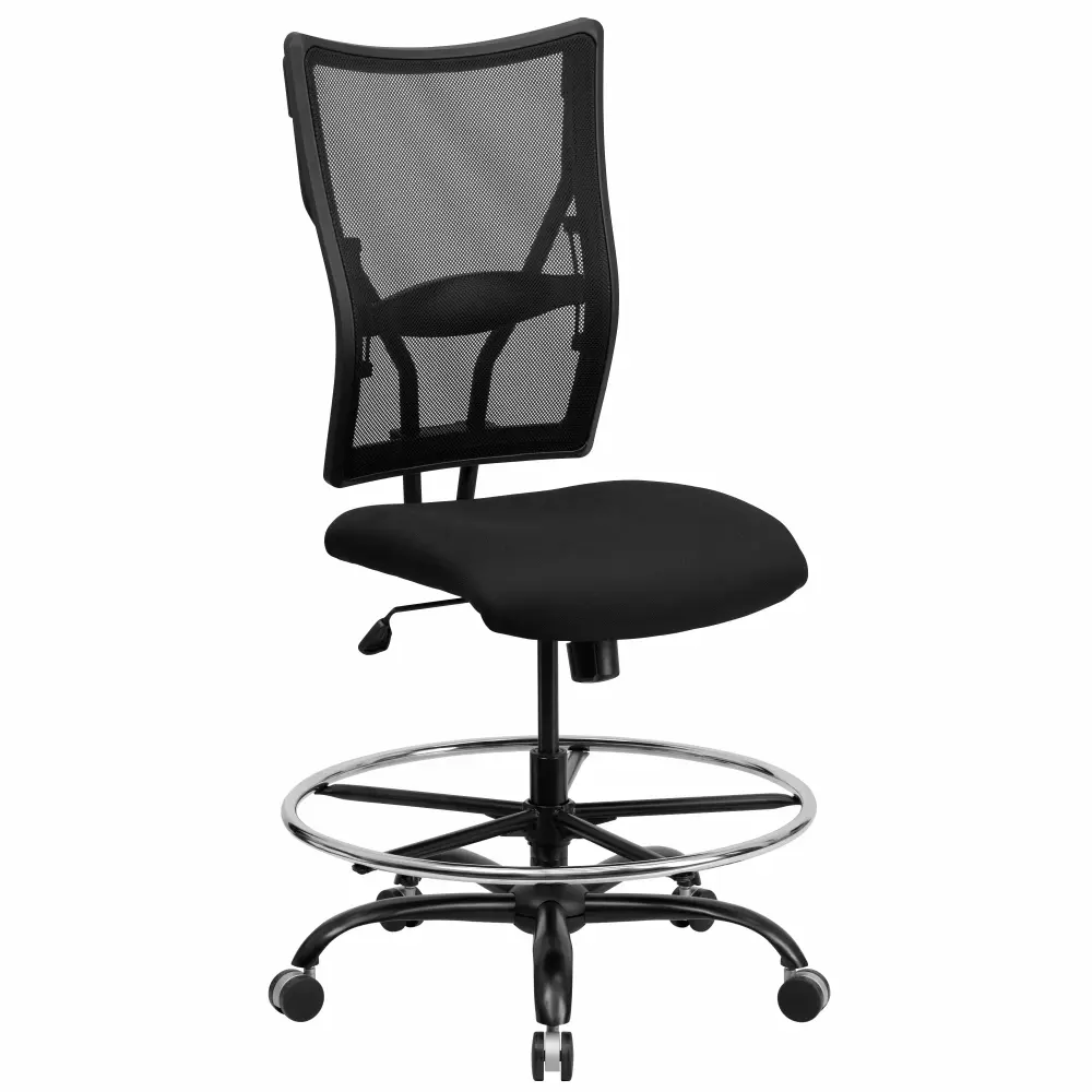 Line Furniture Portam Big and Tall Armless Black Mesh Adjustable Drafting Office Chair Footrest
