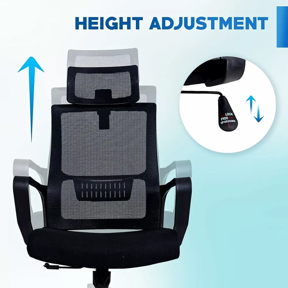 US Office Elements Ergonomic High Back Office Chair Headrest Adjustable Height Tilt Function