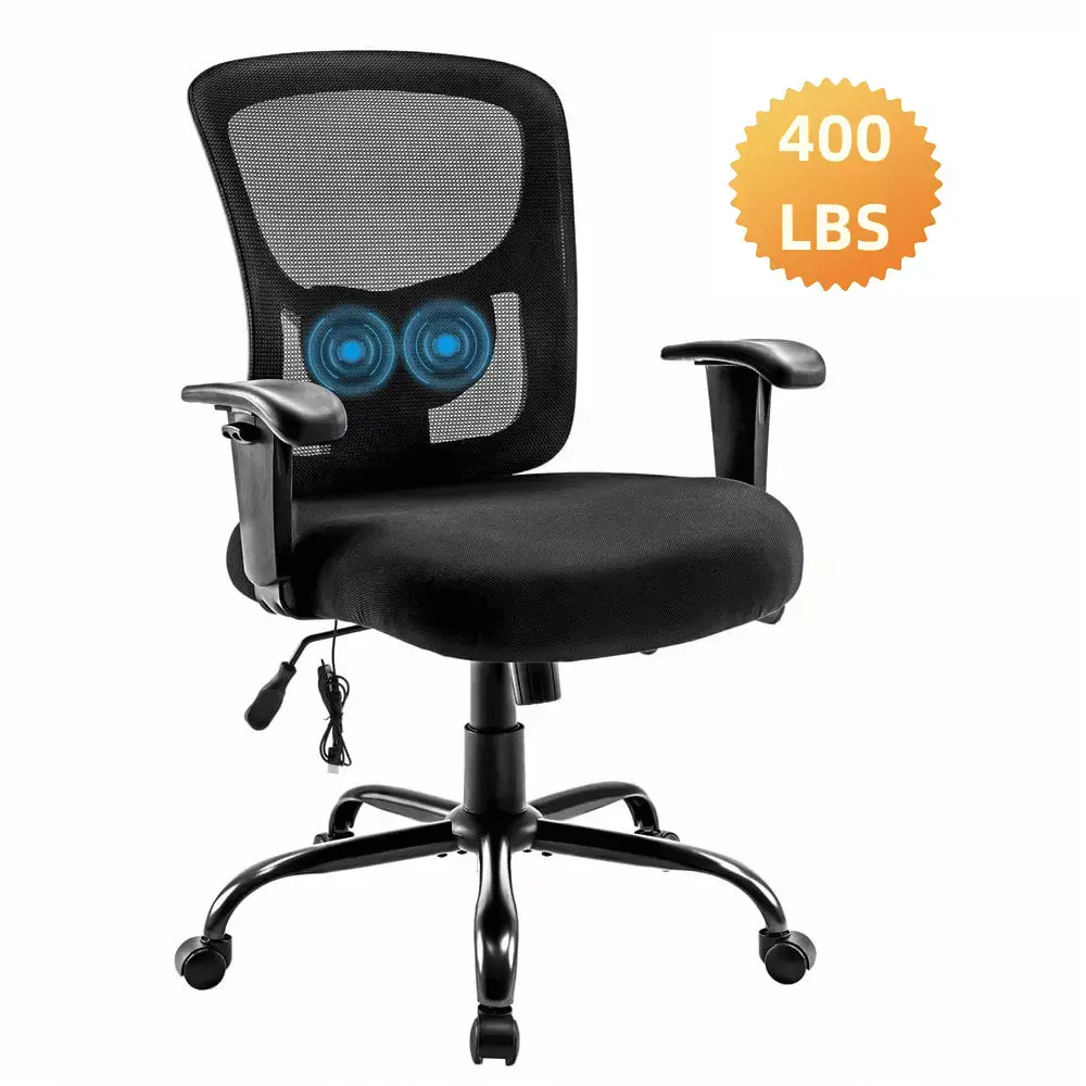 Big & Tall 400LB Office Chair - Ergonomic Executive Desk Chair Adjustable Arms & Mesh Back - Black Bigroof