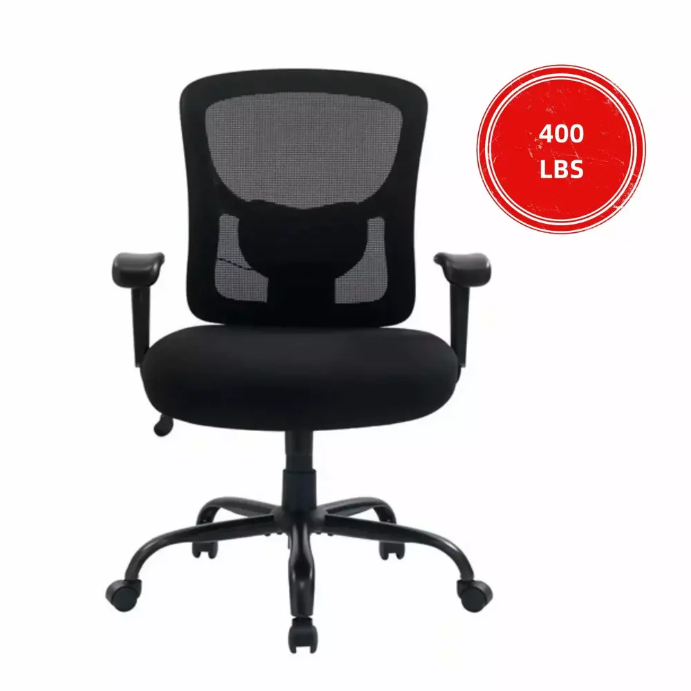 Big and Tall Office Chair 400lbs Wide Seat Mesh Computer Chair Adjustable Black Heavy Duty Bigroof