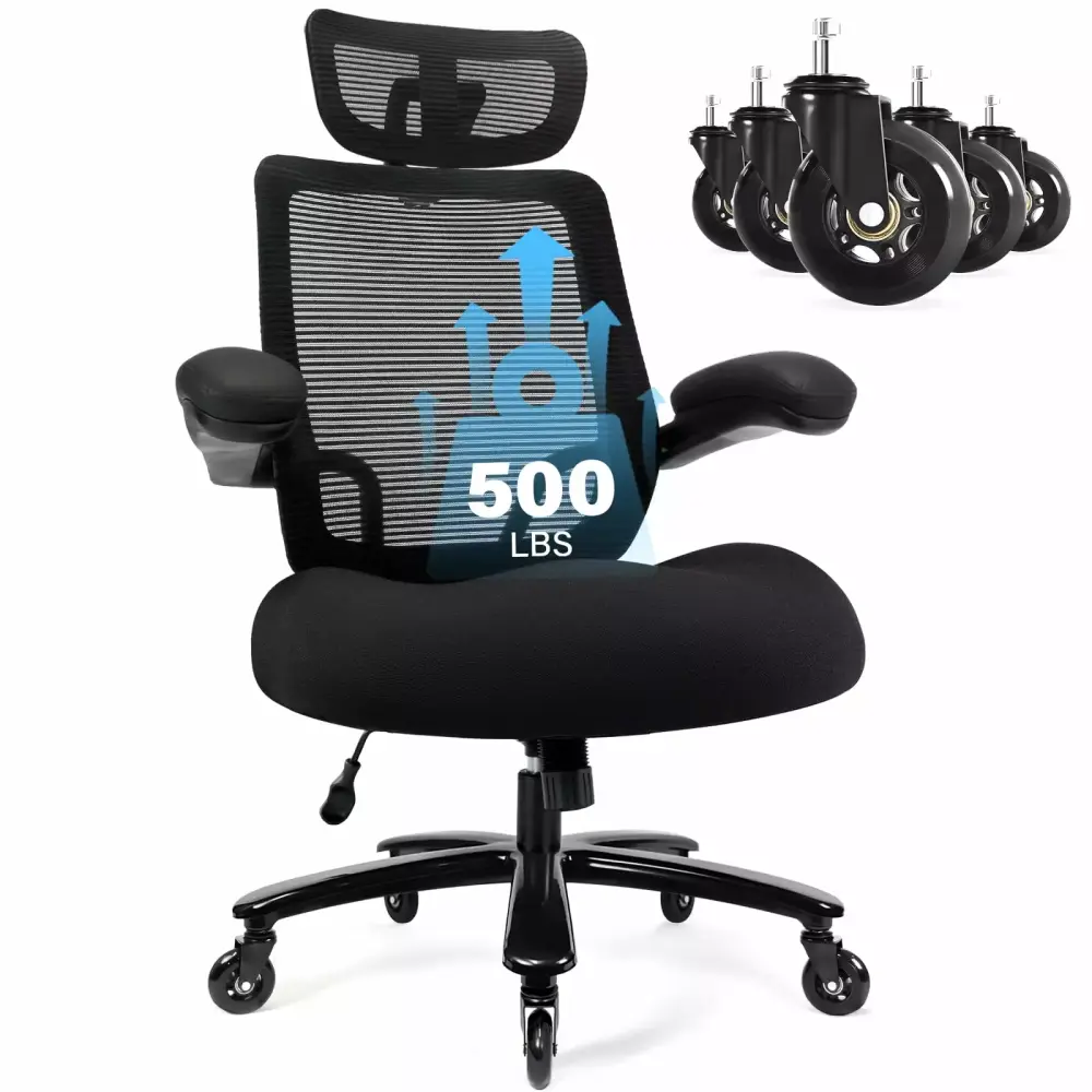 Welax Big and Tall Office Chair. Ergonomic Office Chair Mesh Back. Lumbar Support. Home Office Desk Chairs. 500LB. Black