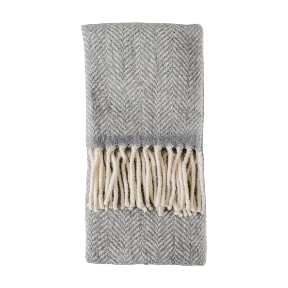 Thermal Herringbone Wool Throw - Grey