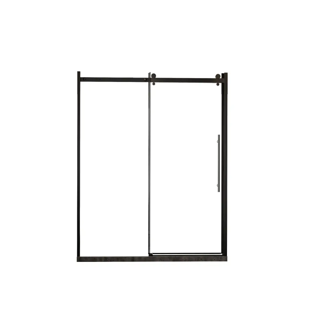 Frameless Shower Door Single Sliding, Clear Tempered Glass Shower Door Zinc Roller Rail System, Stainless Hardened Handle ...
