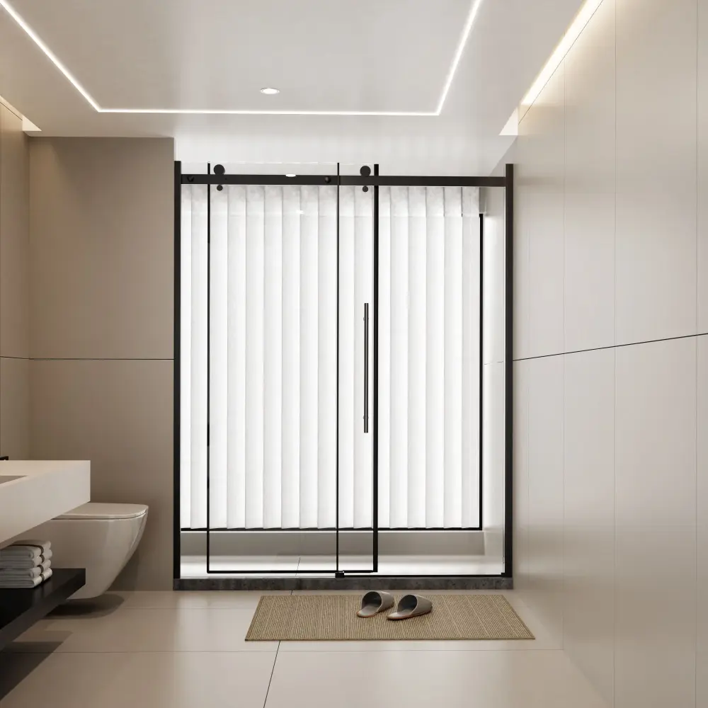 Frameless Shower Door Single Sliding, Clear Tempered Glass Shower Door Zinc Roller Rail System, Stainless Hardened Handle ...