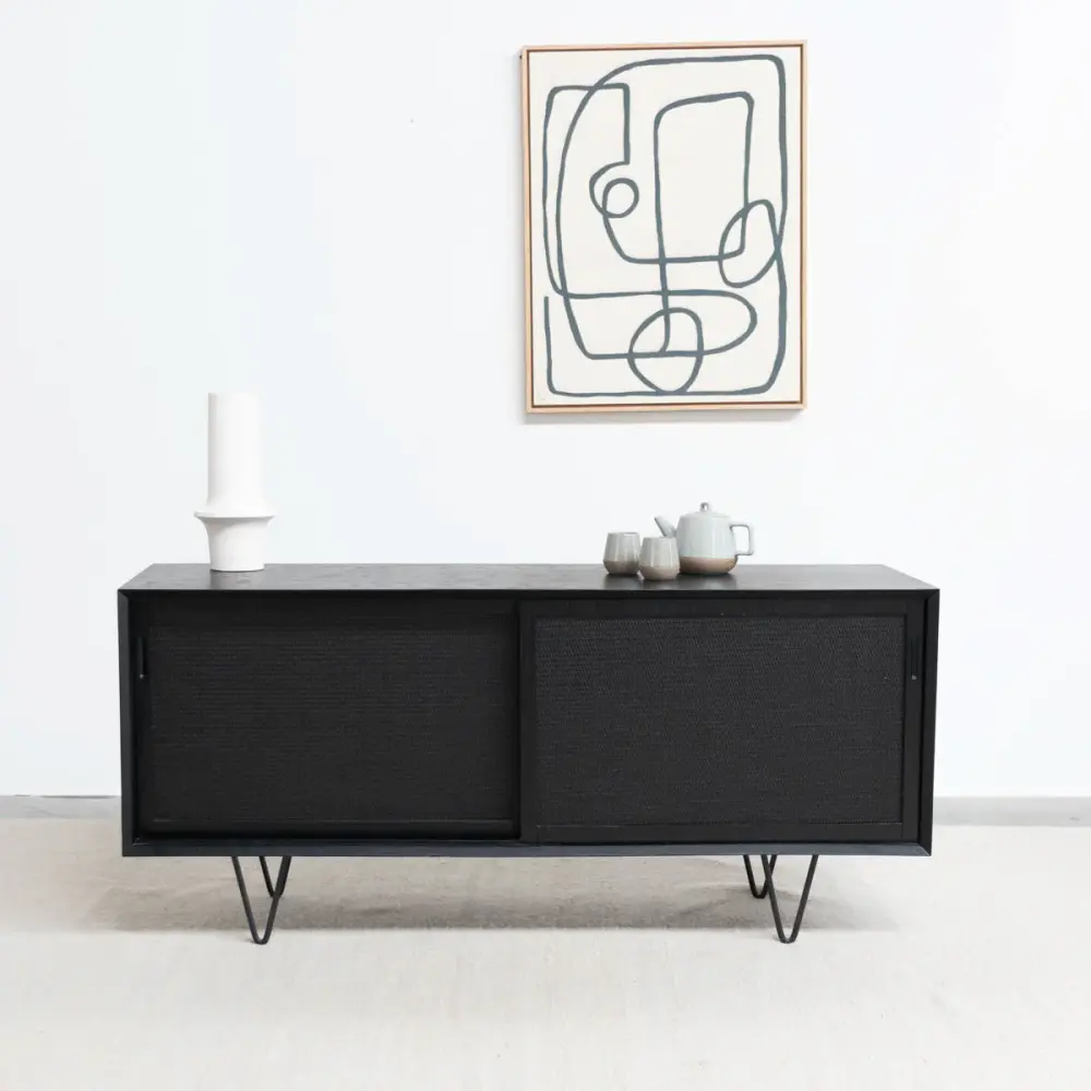 Black rattan sideboard reed - Oskar - 150cm