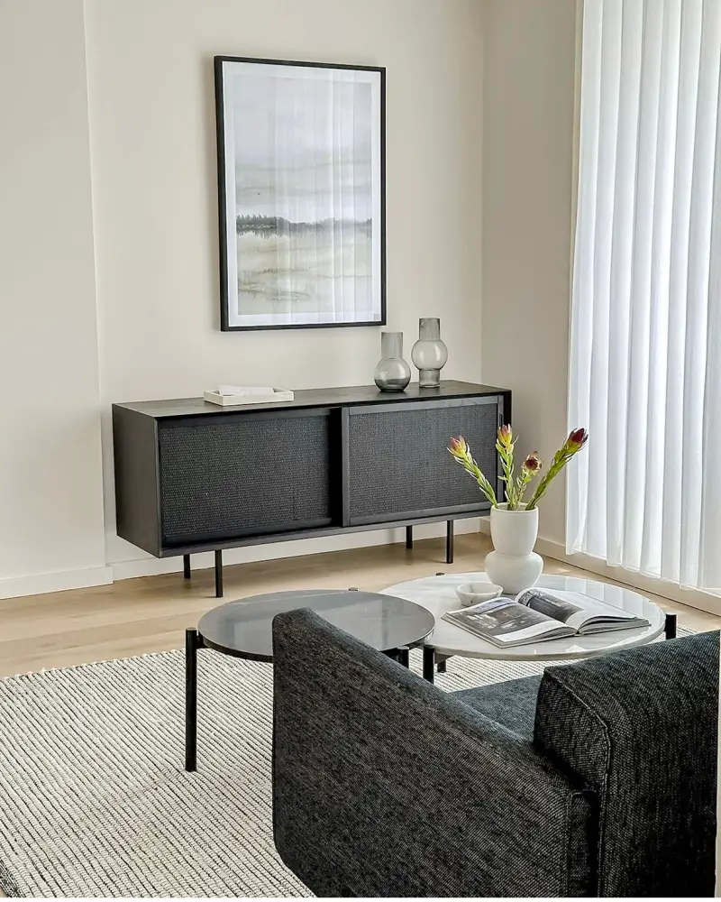 Black rattan sideboard reed - Oskar - 150cm