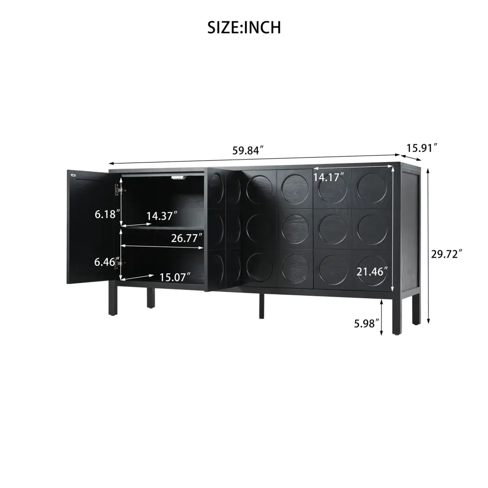 Stylish Storage Cabinet Sideboard Unique Geometric Circle Door Design - Black