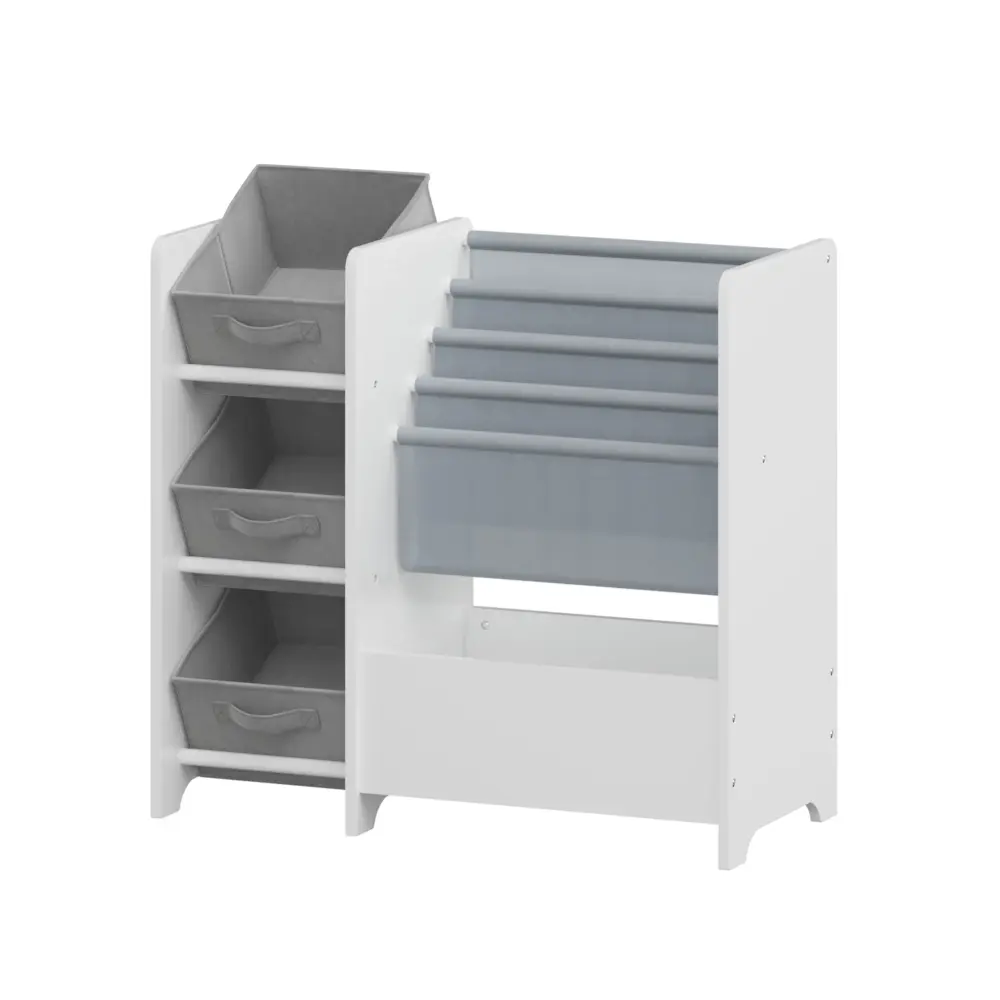 Sturdy Wooden Bookshelf And Toy Storage Organizer, Multifunctional 4 Tier 3 Compact Drawers - White